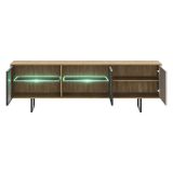 Mobile Porta tv Marrone Noce Beige 3 Ripiani 3 Ante 185x40x60h cm, Anta e Ripiani Dettaglio Vetro, con Luci led - Travesio