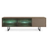 Mobile Porta tv Marrone Noce Beige 3 Ripiani 3 Ante 185x40x60h cm, Anta e Ripiani Dettaglio Vetro, con Luci led - Travesio