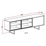 Mobile Porta tv Marrone Noce Beige 3 Ripiani 3 Ante 185x40x60h cm, Anta e Ripiani Dettaglio Vetro - Serrata