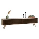 Mobile Porta tv Marrone Noce Bianco 2 Ante Apertura a Ribalta 160x25x40h cm, 2 Vani - Trepuzzi