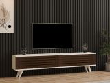 Mobile Porta tv Marrone Noce Bianco 2 Ante Apertura a Ribalta 160x25x40h cm, 2 Vani - Trepuzzi