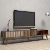 Mobile Porta tv Marrone Noce Bianco 2 Ante Apertura a Ribalta 180x35x40h cm, 3 Vani - Ofena