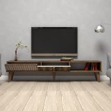 Mobile Porta tv Marrone Noce Bianco 2 Ante Apertura a Ribalta 180x35x40h cm, 3 Vani - Ofena