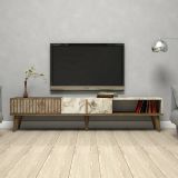 Mobile Porta tv Marrone Noce Bianco Marmo un Cassetto 2 Ripiani 180x35x40h cm, 2 Ante - Jakuchu