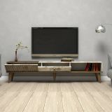 Mobile Porta tv Marrone Noce Bianco Marmo un Cassetto 2 Ripiani 180x35x40h cm, 2 Ante - Jakuchu