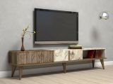 Mobile Porta tv Marrone Noce Bianco Marmo un Cassetto 2 Ripiani 180x35x40h cm, 2 Ante - Jakuchu