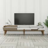 Mobile Porta tv Marrone Noce Bianco un Ripiano 3 Ante 180x35x40h cm, 2 Vani - Jakuchu