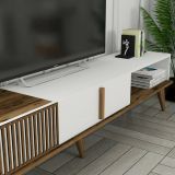 Mobile Porta tv Marrone Noce Bianco un Ripiano 3 Ante 180x35x40h cm, 2 Vani - Jakuchu