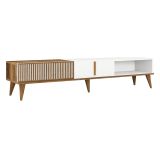 Mobile Porta tv Marrone Noce Bianco un Ripiano 3 Ante 180x35x40h cm, 2 Vani - Jakuchu