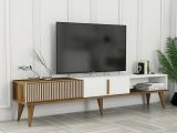 Mobile Porta tv Marrone Noce Bianco un Ripiano 3 Ante 180x35x40h cm, 2 Vani - Jakuchu