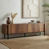 Mobile Porta tv Marrone Noce Nero 2 Ante 4 Vani 180x30x45h cm, Apertura a Ribalta - Noga