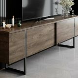 Mobile Porta tv Marrone Noce Nero Cassetti un Ripiano 180x30x50h cm, 2 Ante - Abishia