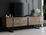Mobile Porta tv Marrone Noce Nero Cassetti un Ripiano 180x30x50h cm, 2 Ante - Abishia