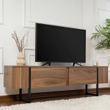 Mobile Porta tv Marrone Noce Nero un Ripiano Apertura a Ribalta 180x30x50h cm, 2 Ante - Tarquin