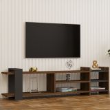 Mobile Porta tv Marrone Noce Noce Antracite 2 Ripiani 5 Vani 156x30x40h cm, Peso Supportato 40 kg - Zubiena