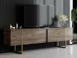 Mobile Porta tv Marrone Noce oro Cassetti un Ripiano 180x30x50h cm, 2 Ante - Abishia