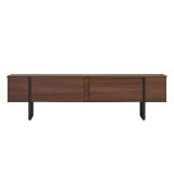 Mobile Porta tv Marrone Noce Scuro Nero 2 Ante 2 Vani 180x30x50h cm, Apertura a Ribalta - Abishia