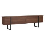Mobile Porta tv Marrone Noce Scuro Nero 2 Ante 2 Vani 180x30x50h cm, Apertura a Ribalta - Abishia