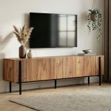 Mobile Porta tv Marrone Quercia Nero 2 Ante 4 Vani 180x30x45h cm, Apertura a Ribalta - Noga