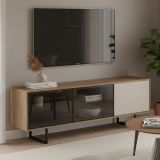 Mobile Porta tv Marrone Rovere Beige Cassetti 3 Ripiani 185x40x60h cm, 3 Ante - Serrata