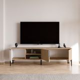 Mobile Porta tv Marrone Rovere Bianco Bianco 2 Ante Apertura a Ribalta 180x33x49h cm, 3 Vani - Imerese