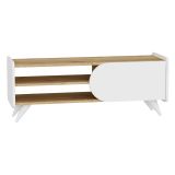 Mobile Porta tv Marrone Rovere Bianco un Ripiano 3 Vani 120x40x45h cm, Un'anta - Pigra