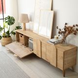 Mobile Porta tv Marrone Rovere Chiaro 4 Vani 4 Ante 180x35x50h cm, Apertura a Ribalta - Scodosia