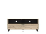 Mobile Porta tv Marrone Rovere Grigio Nero 3 Ripiani Un'anta 137.5x40x57.5h cm, 4 Vani - Platania