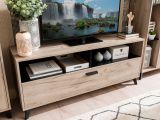 Mobile Porta tv Marrone Rovere Grigio Nero 3 Ripiani Un'anta 137.5x40x57.5h cm, 4 Vani - Platania