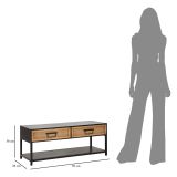Mobile Porta tv Marrone Rovere Nero 2 Cassetti 2 Ripiani 95x38x38h cm, Finiture in Rattan - Boquete