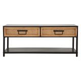 Mobile Porta tv Marrone Rovere Nero 2 Cassetti 2 Ripiani 95x38x38h cm, Finiture in Rattan - Boquete