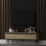 Mobile Porta tv Marrone Rovere Nero 3 Ante Apertura a Ribalta 150x30x45h cm, 3 Vani - Romeno