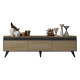 Mobile Porta tv Marrone Rovere Nero 3 Ante Apertura a Ribalta 150x30x45h cm, 3 Vani - Romeno