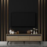 Mobile Porta tv Marrone Rovere Nero 3 Ante Apertura a Ribalta 150x30x45h cm, 3 Vani - Romeno