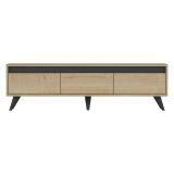 Mobile Porta tv Marrone Rovere Nero 3 Ante Apertura a Ribalta 150x30x45h cm, 3 Vani - Romeno