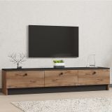 Mobile Porta tv Marrone Rovere Nero 3 Ante Apertura a Ribalta 160x35x35h cm, 3 Vani - Sovere