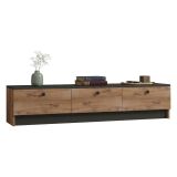 Mobile Porta tv Marrone Rovere Nero 3 Ante Apertura a Ribalta 160x35x35h cm, 3 Vani - Sovere