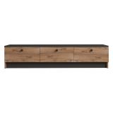 Mobile Porta tv Marrone Rovere Nero 3 Ante Apertura a Ribalta 160x35x35h cm, 3 Vani - Sovere