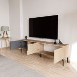 Mobile Porta tv Marrone Rovere Nero Antracite 2 Ante Apertura a Ribalta 180x33x49h cm, 3 Vani - Imerese