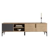 Mobile Porta tv Marrone Rovere Nero Antracite 2 Ante Apertura a Ribalta 180x33x49h cm, 3 Vani - Imerese