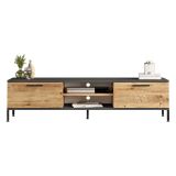 Mobile Porta tv Marrone Rovere Nero Antracite un Ripiano 2 Ante 160x35x39h cm, 4 Vani - Crissolo