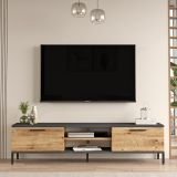 Mobile Porta tv Marrone Rovere Nero Antracite un Ripiano 2 Ante 160x35x39h cm, 4 Vani - Crissolo