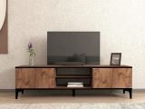 Mobile Porta tv Marrone Rovere Nero Antracite un Ripiano 2 Ante 180x40x50h cm, 4 Vani - Fonni