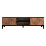 Mobile Porta tv Marrone Rovere Nero Antracite un Ripiano 2 Ante 180x40x50h cm, 4 Vani - Fonni