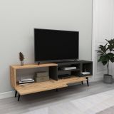 Mobile Porta tv Marrone Rovere Nero Antracite un Ripiano Un'anta 150x30x50h cm, 4 Vani - Tinnura