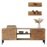 Mobile Porta tv Marrone Rovere Nero un Ripiano 4 Vani 150x30x40h cm, 2 Ante - Neviano