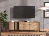Mobile Porta tv Marrone Rovere Nodi Nero 2 Cassetti un Ripiano 157x40x52h cm, Apertura Battente, Scorrevole - Caivano