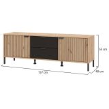 Mobile Porta tv Marrone Rovere Nodi Nero 2 Cassetti un Ripiano 157x40x54.5h cm, 2 Ante - Raiano