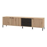 Mobile Porta tv Marrone Rovere Nodi Nero 2 Cassetti un Ripiano 208x40x54.5h cm, 3 Ante - Scapoli