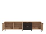Mobile Porta tv Marrone Rovere Nodi Nero 2 Cassetti un Ripiano 208x40x54.5h cm, 3 Ante - Scapoli